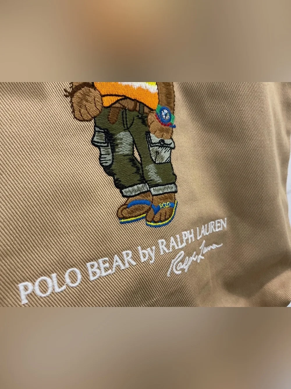 Polo Ralph Lauren Khaki Tan BEACH SHOP BEAR Cotton Twill Embroidered Tote Bag